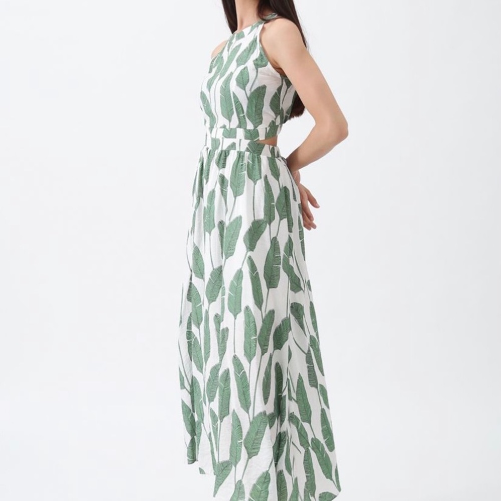 Chicwish Palm Leaf Print Halter Neck Maxi Dress